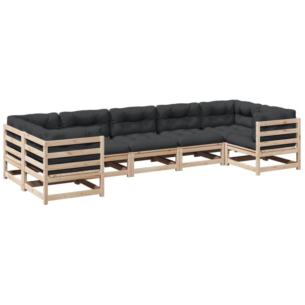 Set Divani da Giardino 7 pz con Cuscini Legno Massello di Pino