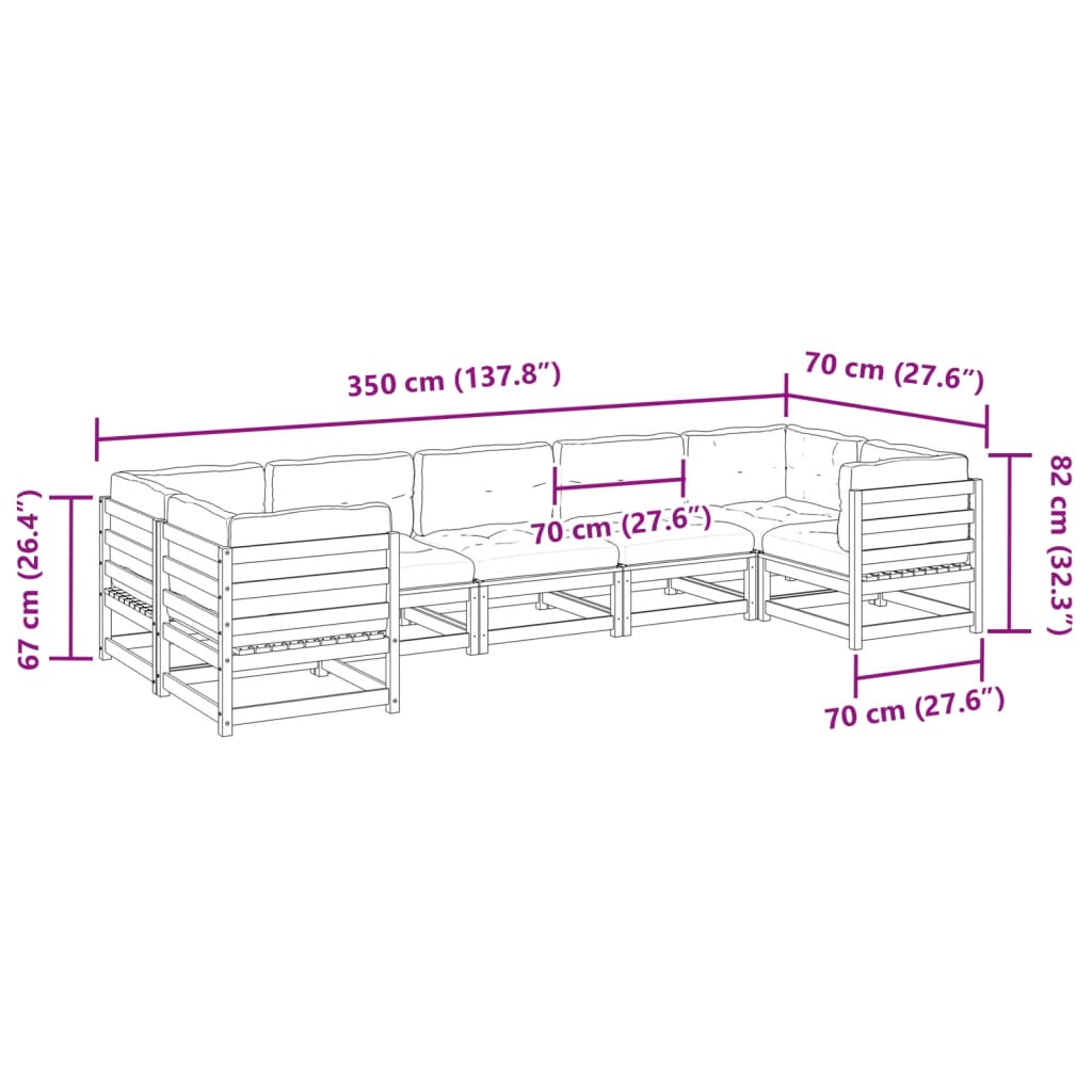 Set Divani da Giardino 7 pz con Cuscini Legno Massello di Pino