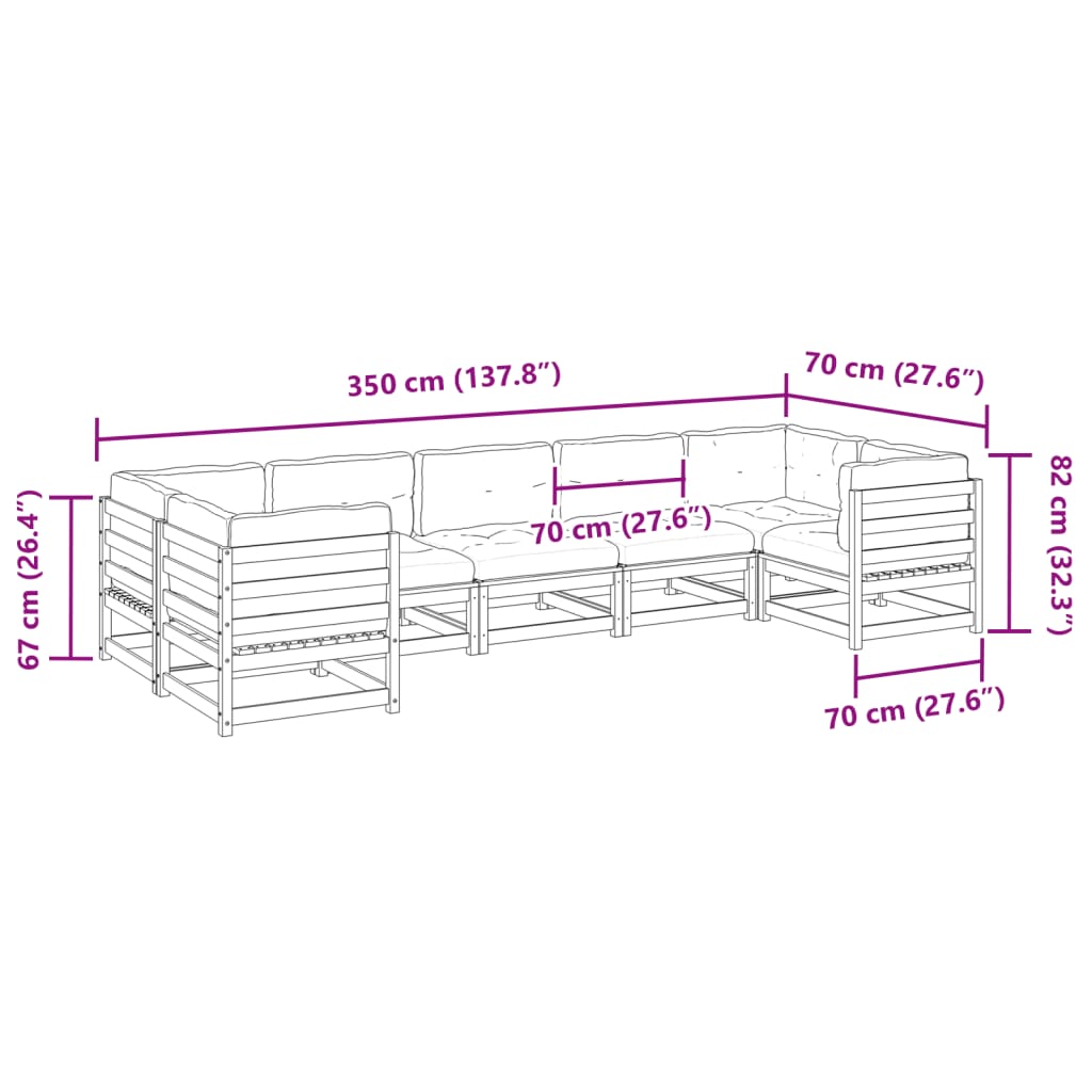 Set Divani Giardino 7 pz Cuscini Legno Massello Abete Douglas