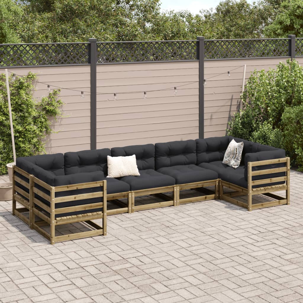 Set Divani da Giardino 7pz con Cuscini Legno Impregnato di Pino