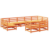 Set Divani da Giardino 9 pz Marrone Cera Legno Massello Pino