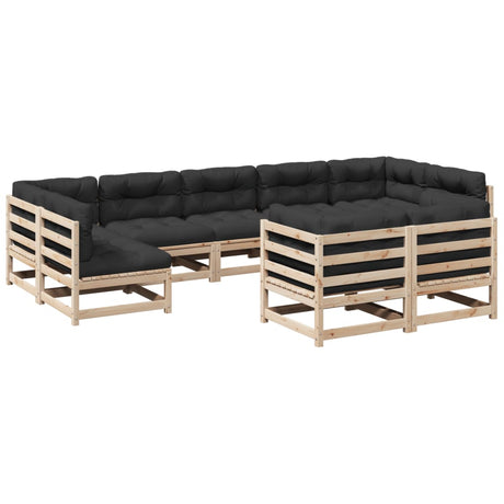 Set Divani da Giardino 9 pz con Cuscini Legno Massello di Pino