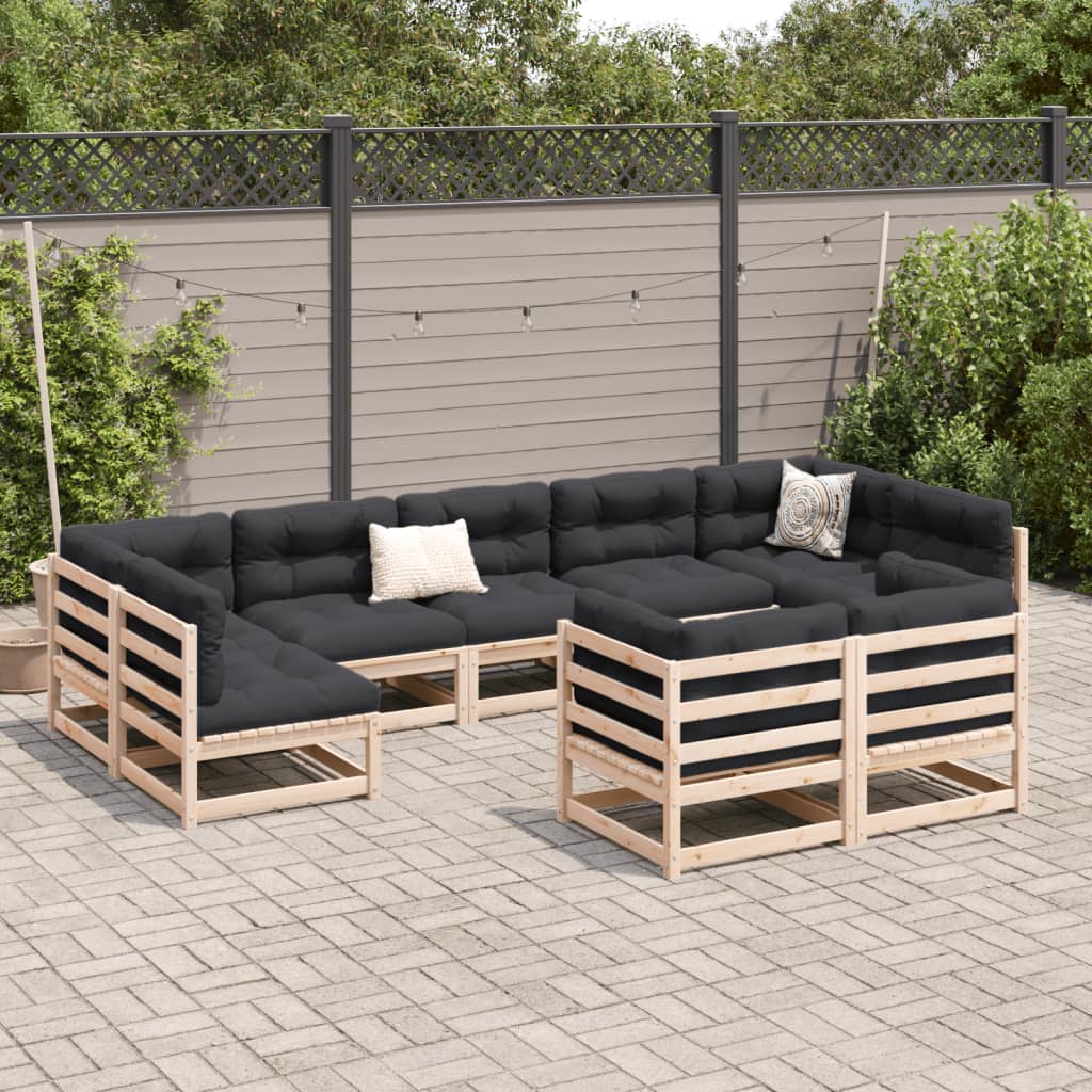 Set Divani da Giardino 9 pz con Cuscini Legno Massello di Pino