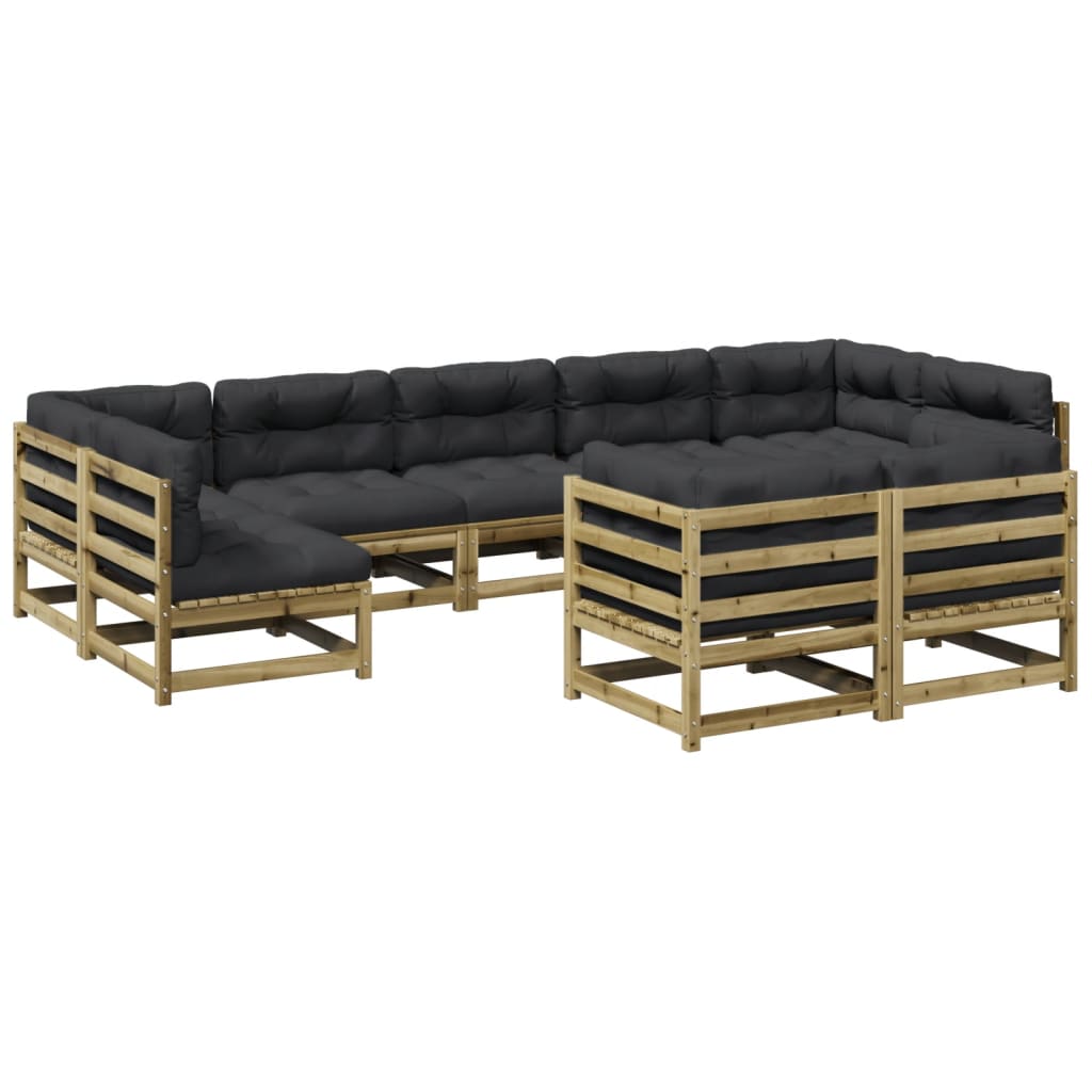 Set Divani da Giardino 9pz con Cuscini Legno Impregnato di Pino