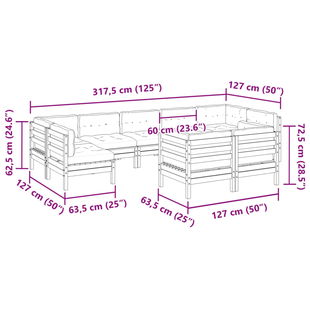 Set Divani Giardino 9 pz con Cuscini Marrone Cera Massello Pino