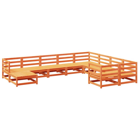 Set Divani da Giardino 10 pz Marrone Cera Legno Massello Pino