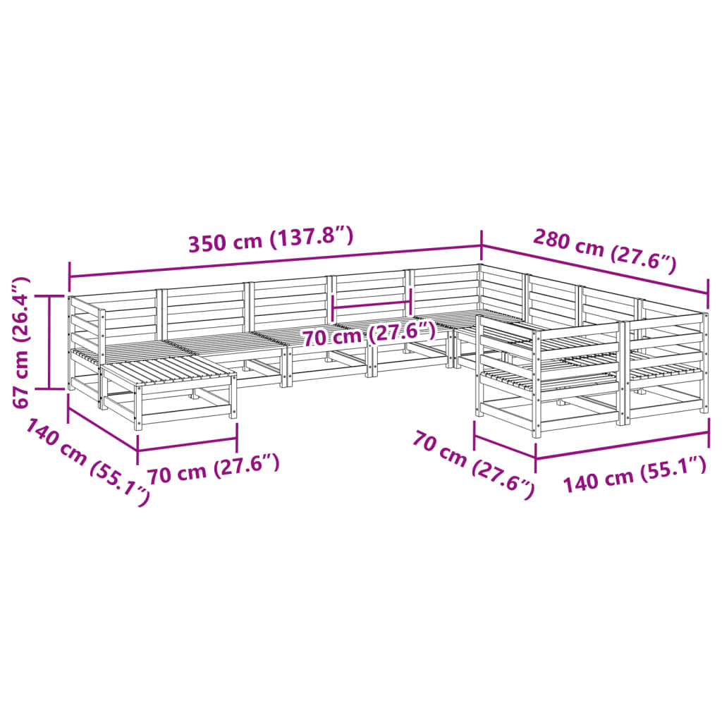 Set Divani da Giardino 10 pz Marrone Cera Legno Massello Pino