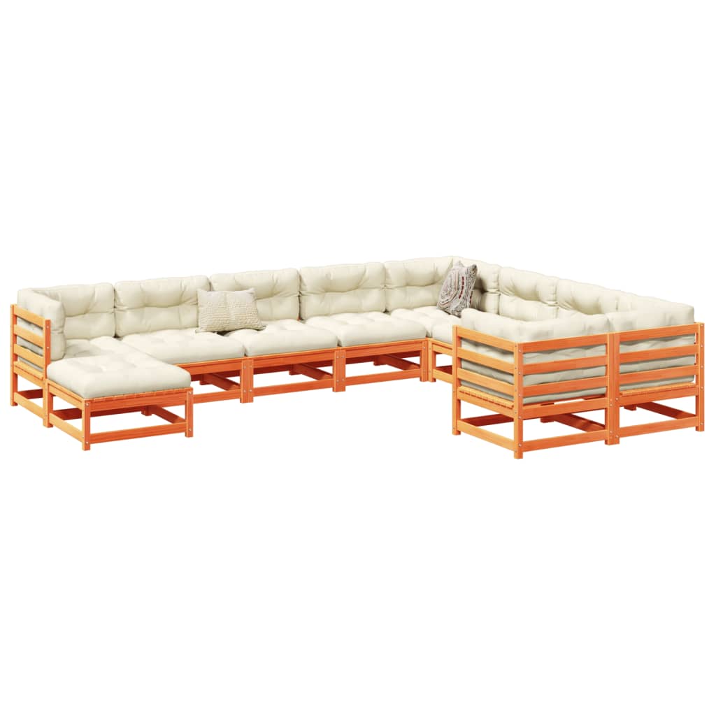 Set Divani da Giardino 10 pz Marrone Cera Legno Massello Pino