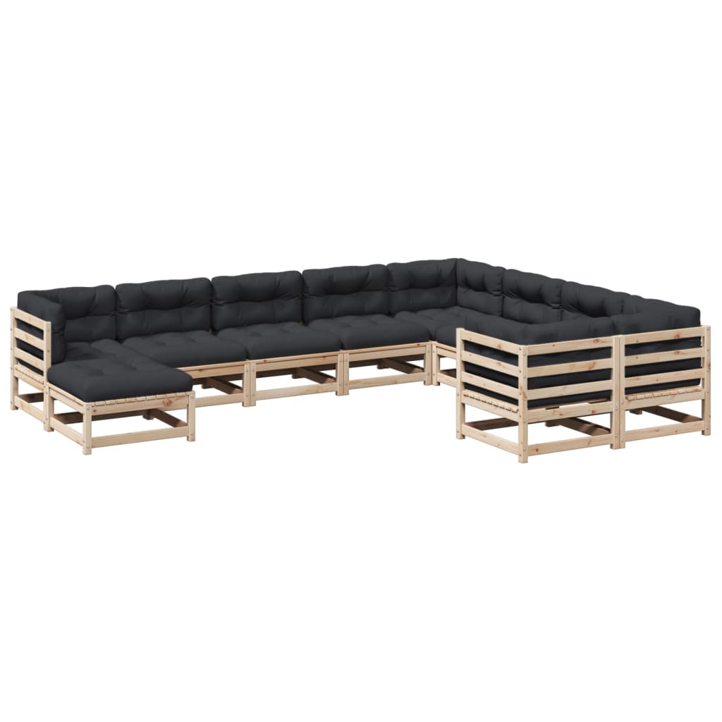 Set Divani da Giardino 10 pz con Cuscini Legno Massello di Pino