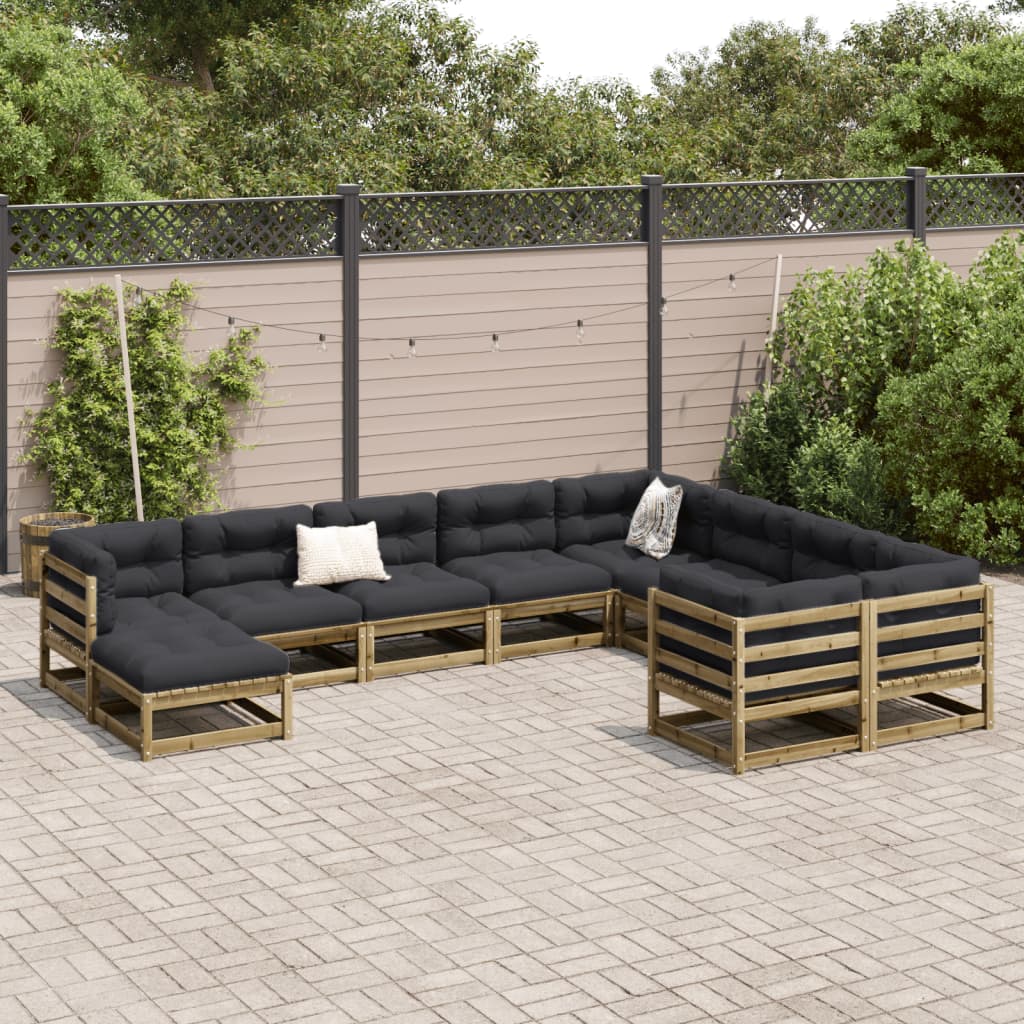 Set Divani Giardino 10 pz con Cuscini Legno Impregnato di Pino