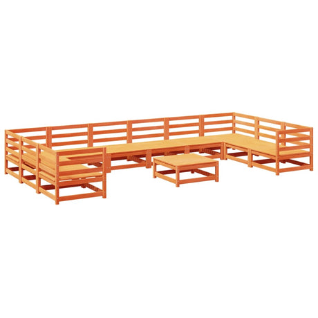 Set Divani da Giardino 11pz Marrone Cera Legno Massello di Pino