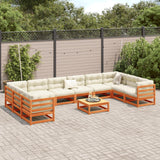 Set Divani da Giardino 11pz Marrone Cera Legno Massello di Pino