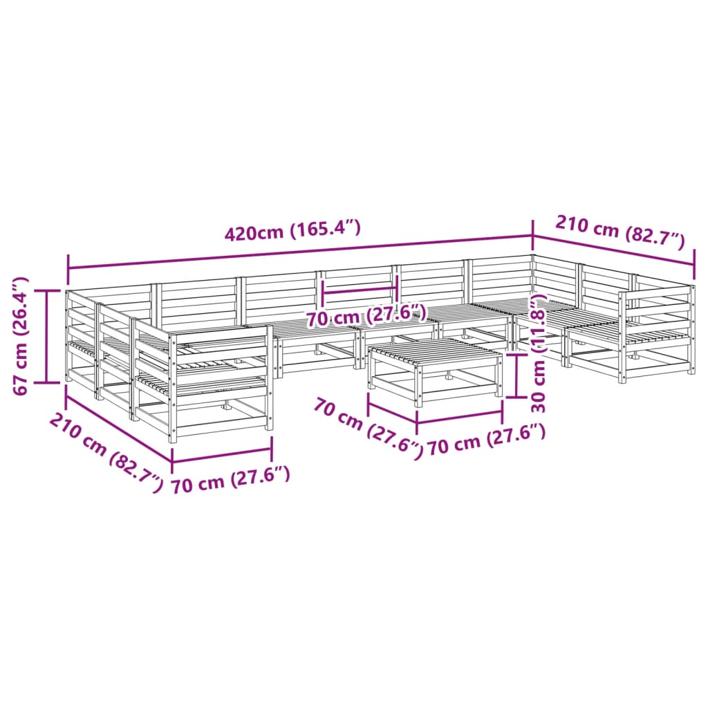 Set Divani da Giardino 11 pz in Legno Massello Abete Douglas