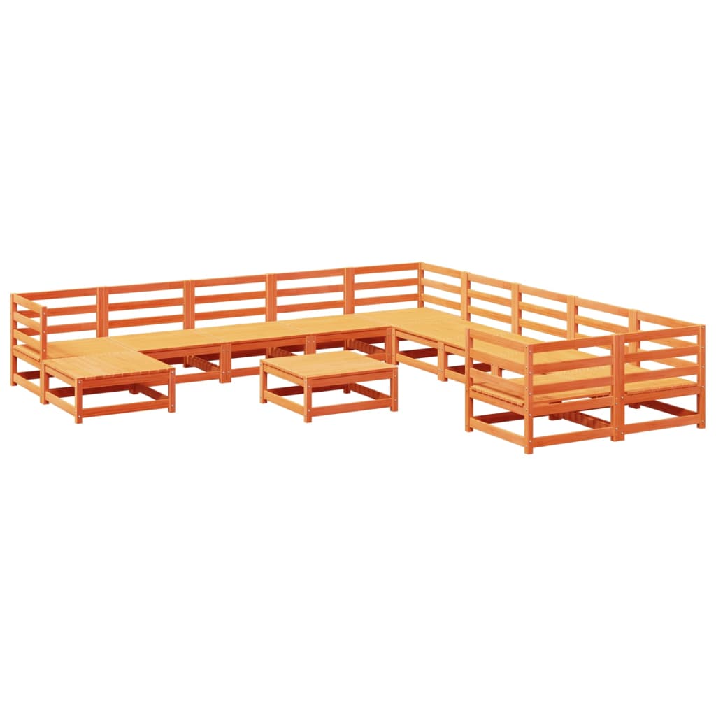 Set Divani da Giardino 12pz Marrone Cera Legno Massello di Pino