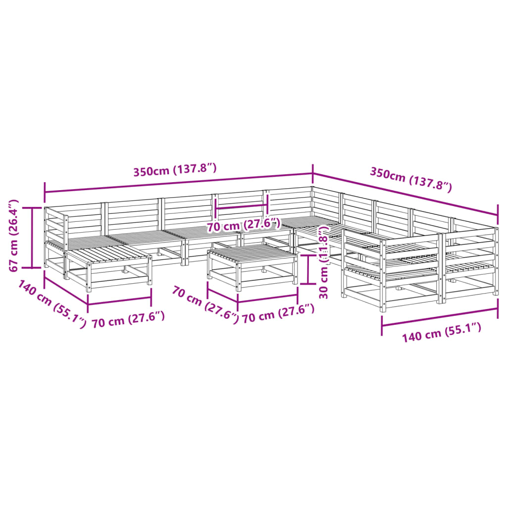 Set Divani da Giardino 12 pz in Legno Impregnato di Pino