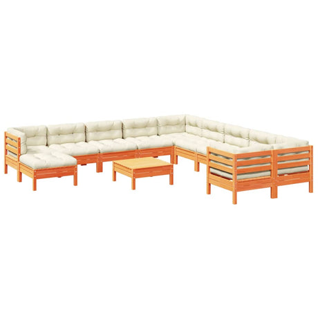 Set Divani Giardino 12pz con Cuscini Marrone Cera Massello Pino