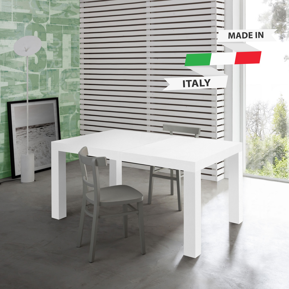 TAVOLO ALLUNGABILE MODERNO CM. 140X90XH.75 - MILANO BIANCO FRASSINATO