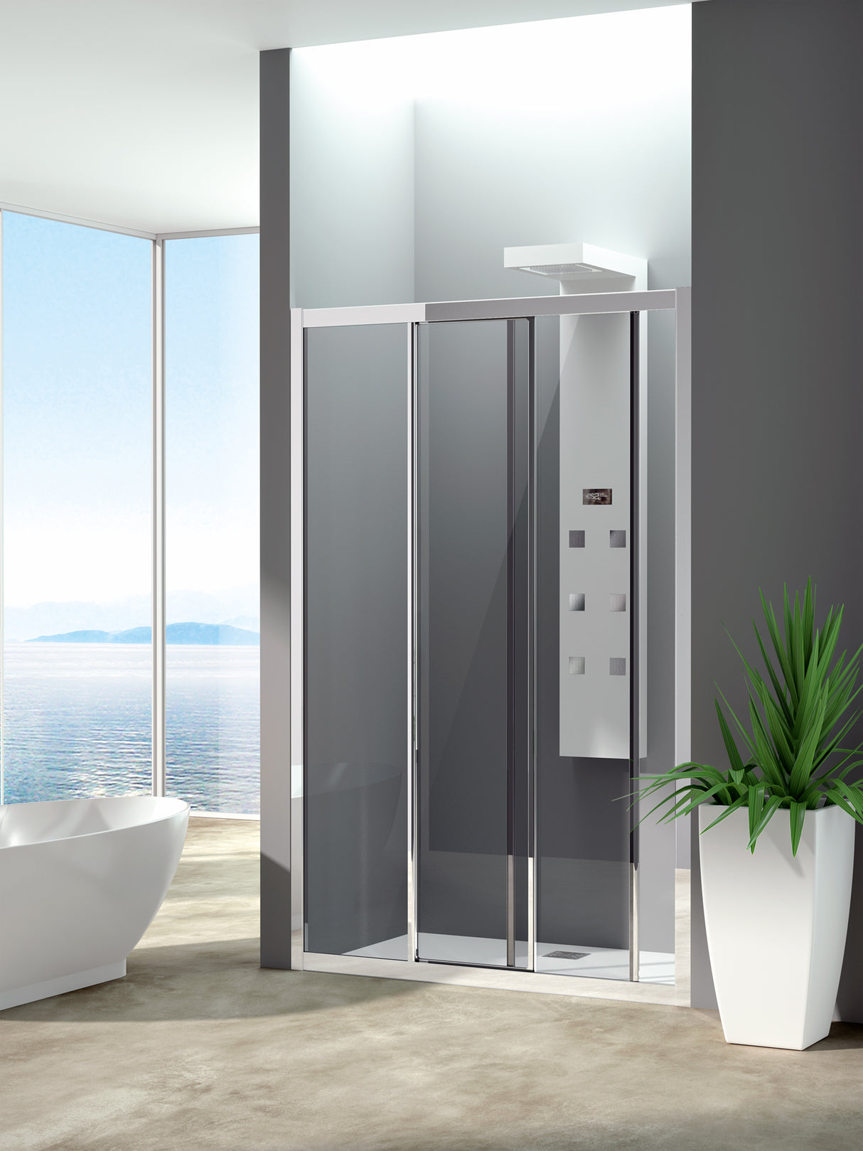 Ficus N.F2S Sliding Shower Enclosure in Niche - Acrylic 4 mm Matt White Profile