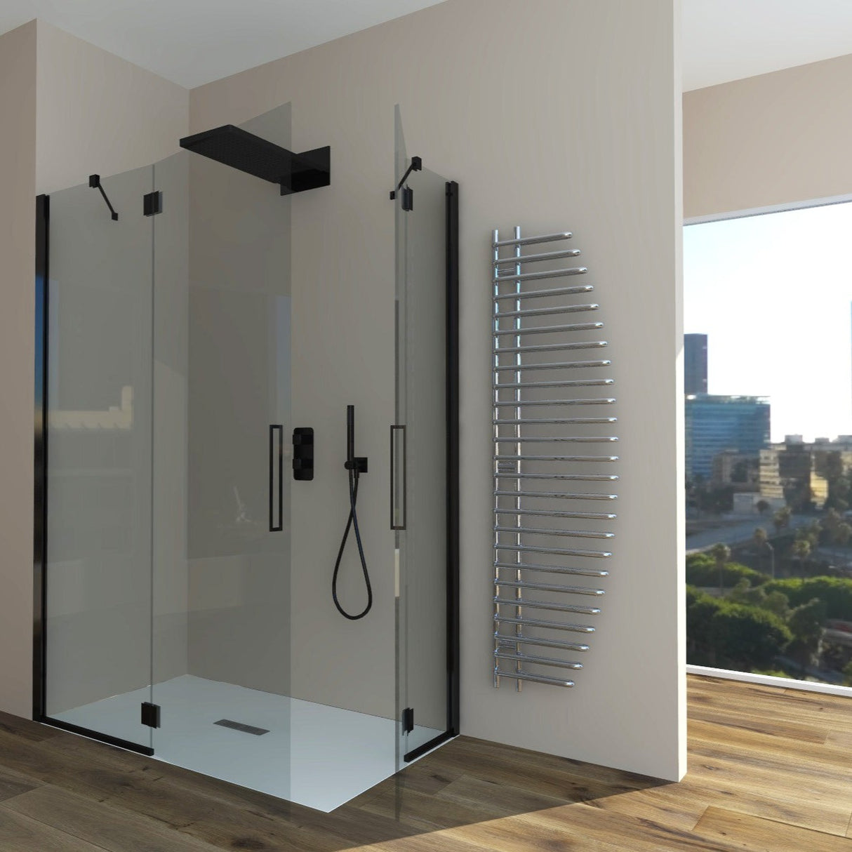 Azalea A.2FB Hinged Corner Shower Enclosure - Tempered Transparent Glass 6 mm Matt Black Profile