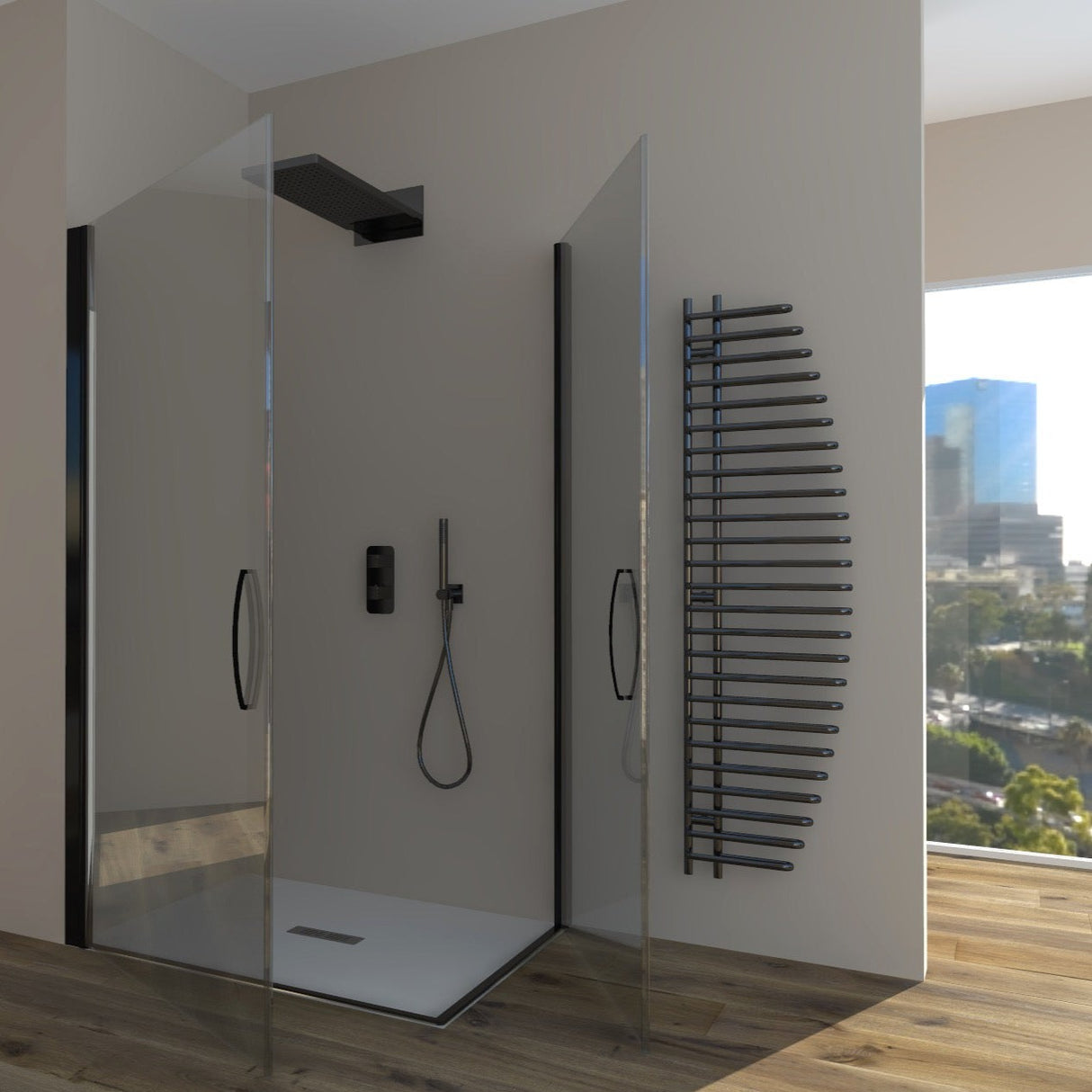 CAMELIA Corner Shower Enclosure A.2B - Tempered Transparent Glass 6 mm Matt Black Profile