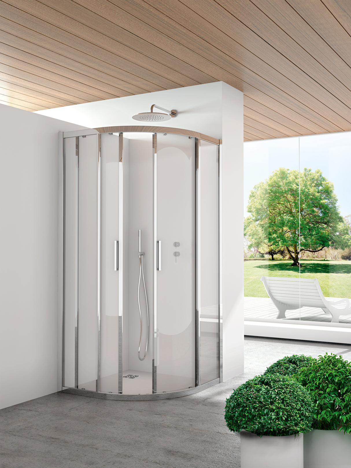 Semicircular Corner Sliding Shower Enclosure Dalia C.2FS - Printed Crystal C. 4 mm Matt White Profile