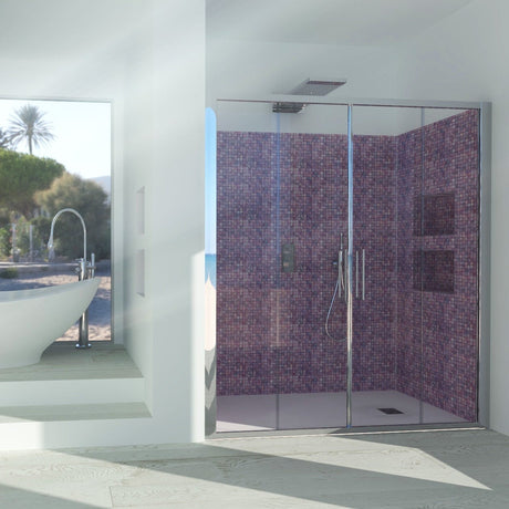 Shower Enclosure in Niche DALIA N.2FS Central opening with 4 doors - 4 mm Tempered Transparent Glass Polished Silver Profile