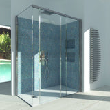 Sliding Shower Enclosure + Fixed Side GELSOMINO A.FS+L - Transparent Tempered Glass 6 mm Polished Silver Profile - Long Right Side