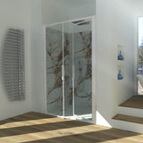 Shower Enclosure in Niche with Saloon Opening GLICINE N.2B - 4 mm Tempered Transparent Glass with Glossy White Profile