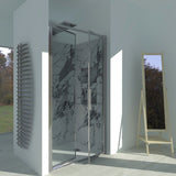 Shower Enclosure in Niche with Saloon Opening GLICINE N.2B - 4 mm Tempered Transparent Glass with Polished Silver Profile