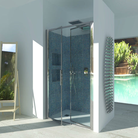 Shower Enclosure in Niche with Saloon Opening GLICINE N.2B - 4 mm Tempered Transparent Glass with Polished Silver Profile