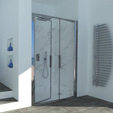 Shower Enclosure in Niche with Saloon Opening GLICINE N.2B - 4 mm Tempered Transparent Glass with Polished Silver Profile