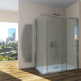 Sliding Shower Enclosure + Fixed Side GELSOMINO A.FS+L - Transparent Tempered Glass 6 mm Polished Silver Profile - Long Right Side