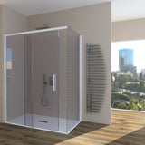 Sliding Shower Enclosure + Fixed Side GELSOMINO A.FS+L - Transparent Tempered Glass 6 mm Opaque White Profile - Long Side Left