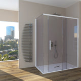 Sliding Shower Enclosure + Fixed Side GELSOMINO A.FS+L - Transparent Tempered Glass 6 mm Opaque White Profile - Long Right Side