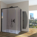 Sliding Shower Enclosure + Fixed Side GELSOMINO A.FS+L - Transparent Tempered Glass 6 mm Matt Black Profile - Long Left Side