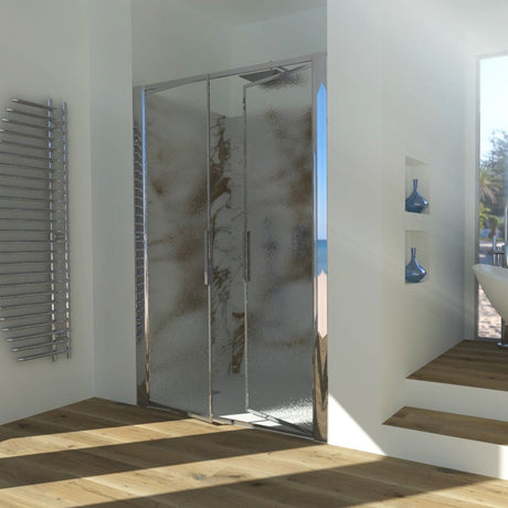 Shower Enclosure in Niche with Saloon Opening GLICINE N.2B - Acrylic 4 mm Polished Silver Profile
