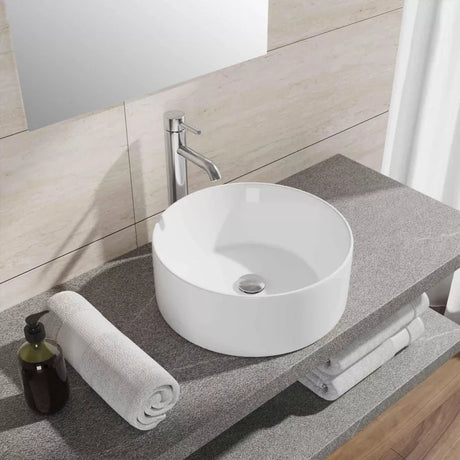 Round countertop washbasin 42 cm - Glossy White ceramic