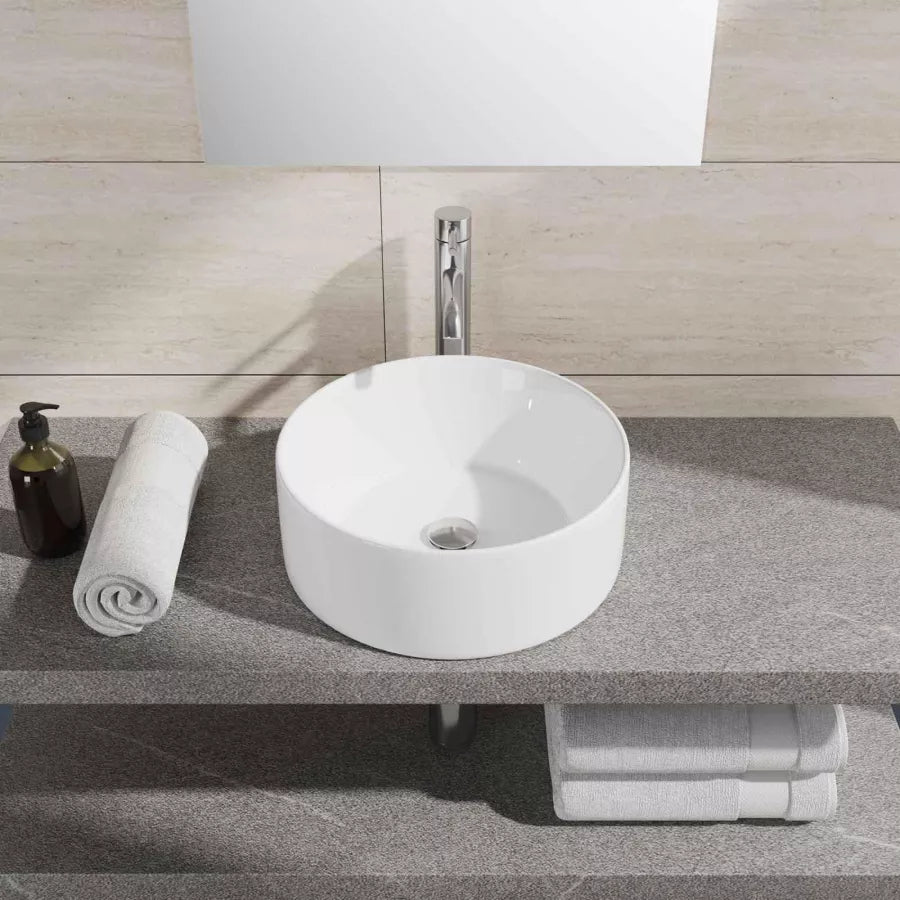 Lavabo d'appoggio tondo 42 cm - Bianco Lucido in ceramica