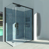 Sliding Shower Enclosure + Fixed Side GELSOMINO A.FS+L - Transparent Tempered Glass 6 mm Matt Black Profile - Long Right Side