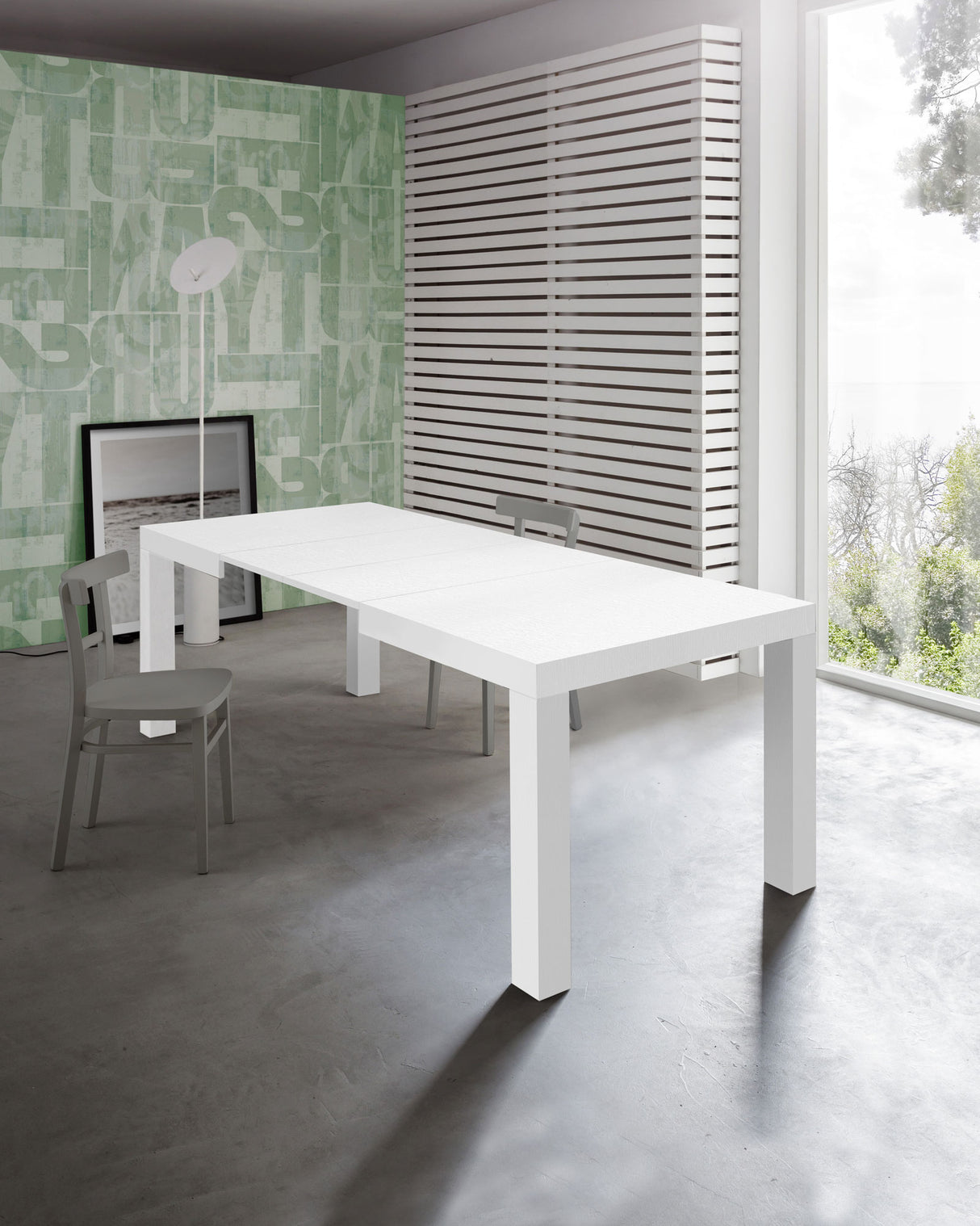 TAVOLO ALLUNGABILE MODERNO CM. 140X90XH.75 - MILANO BIANCO FRASSINATO