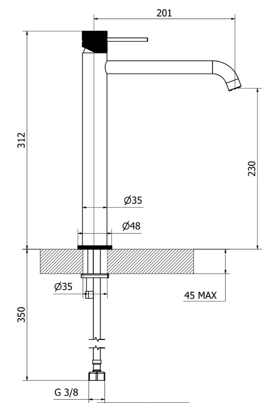 MISCELATORE LAVABO COLLO ALTO LAB 3.0 3/8 C/SCA CROMO