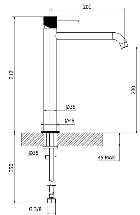 LAB 3.0 3/8 W/SCA CHROME HIGH NECK BASIN MIXER