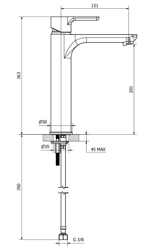 GOODLIFE HIGH NECK BASIN MIXER 3/8 W/SCA CHROME