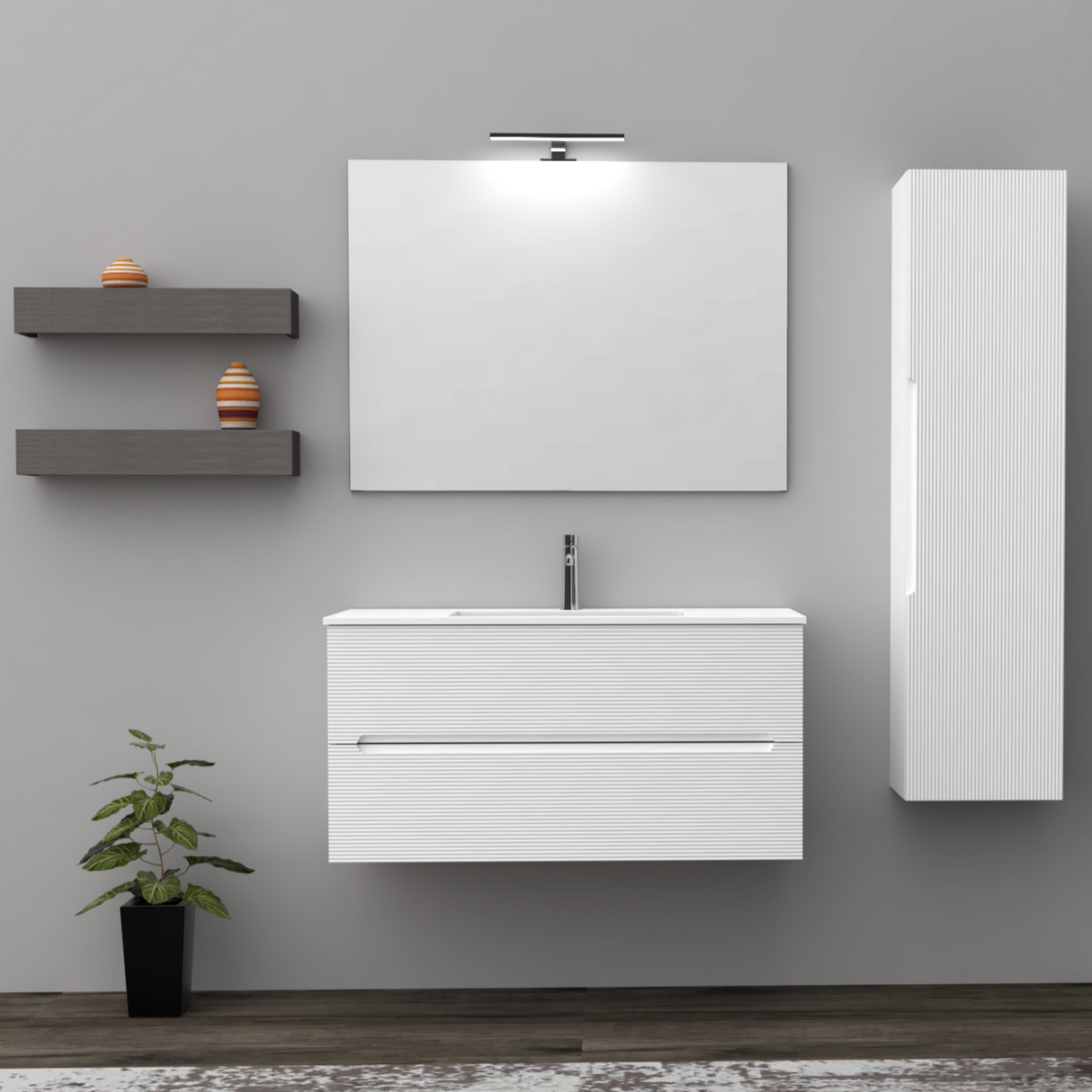 Rigo Bathroom Cabinet cm. 100 x 45 x 50 - LE MATT WHITE