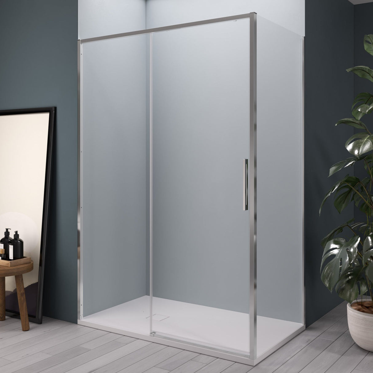 Onda Shower Enclosure in Sliding Niche - Chrome Profile - Transparent Crystal