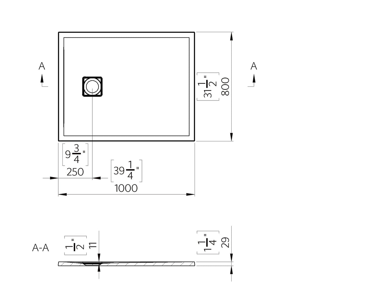 WHITE Resin Marble Shower Tray 100 cm x 80 cm - MAR0