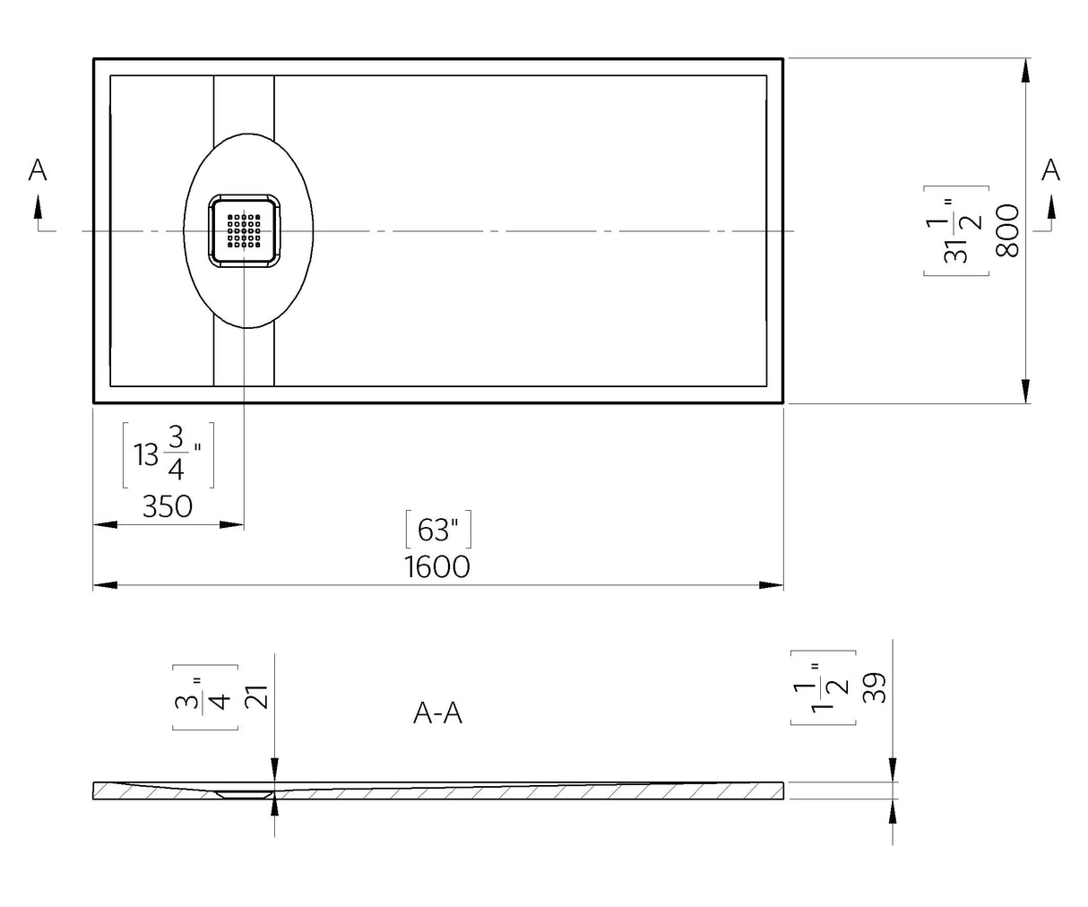 Receveur de Douche en Résine Marbre (Mar) - Profondeur 80 cm