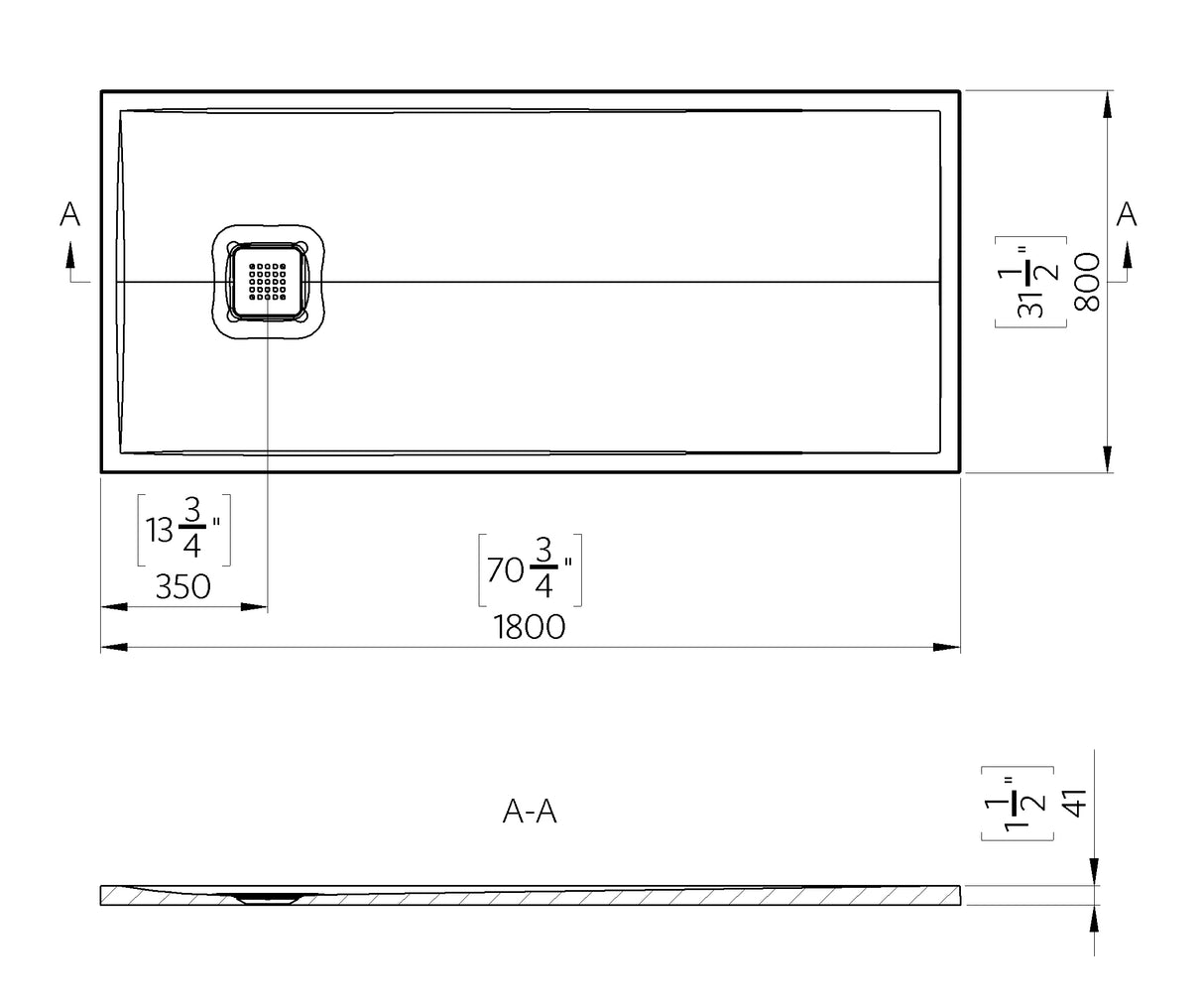 Marble Resin Shower Tray BLACK 180 cm x 80 - MAR0