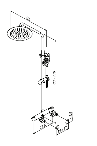 Duschsäule mit Duschkopf und Poseidon Plus Teleskop-Handbrause