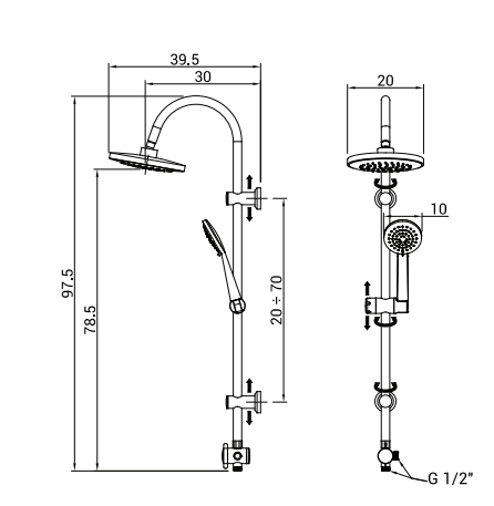 Shower column with voyager shower head